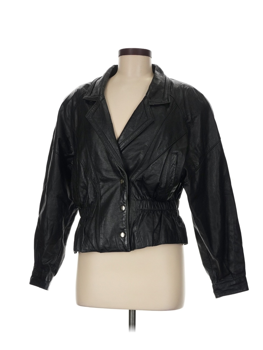 Vintage Classic Black Genuine Leather Cropped Jacket